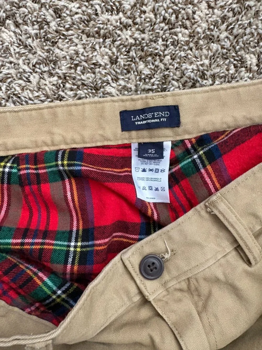 Land's End Men's Khaki Chino Pants Size 35 Classic Straight Leg Casual